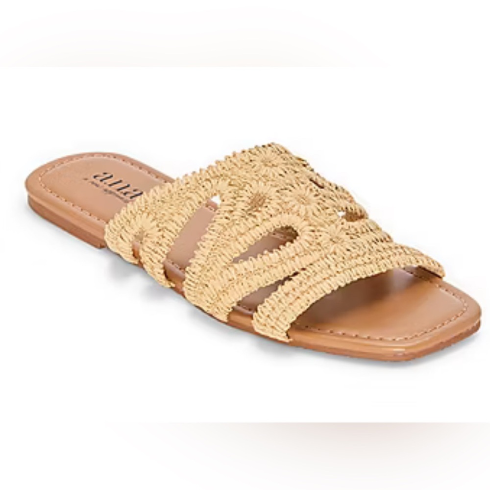 a.n.a Woven Raffia Slide Sandal in Light Tan - Picture 3 of 4